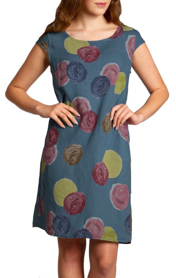 Caspar Sommerkleid SKL033 leichtes knielanges Damen Sommer Leinenkleid mit Punkte Print Luftig leicht, figurumspielende Form, mit seitlichem Jersey-Einsatz von Caspar