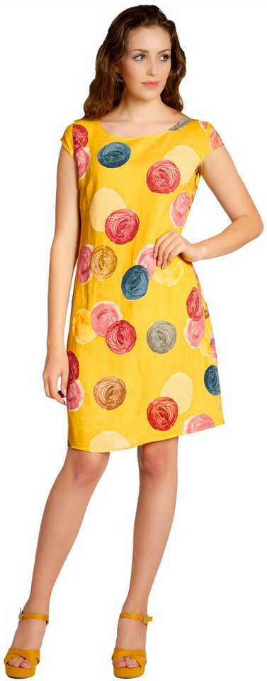 Caspar Sommerkleid SKL033 leichtes knielanges Damen Sommer Leinenkleid mit Punkte Print Luftig leicht, figurumspielende Form, mit seitlichem Jersey-Einsatz von Caspar