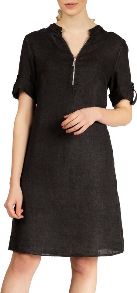 Caspar Sommerkleid SKL037 knielanges Damen Leinenkleid mit Reißverschluss Ausschnitt Luftig leicht, figurumspielende Form, mit seitlichem Jersey-Einsatz von Caspar