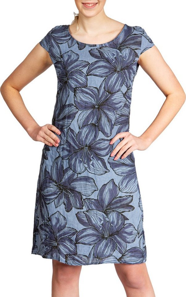 Caspar Sommerkleid SKL038 Damen Sommer Leinenkleid mit Lilien Blüten Print von Caspar