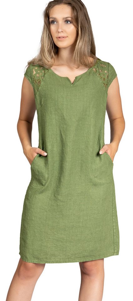 Caspar Sommerkleid SKL042 Damen Sommer Leinenkleid mit dezentem Spitzeneinsatz Luftig leicht, figurumspielende Form, mit seitlichem Jersey-Einsatz von Caspar