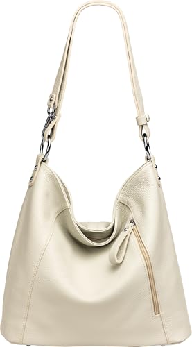 Caspar Sportlich Elegante Ledertasche 2-in-1 Damen Schulter- und Umhängetasche - PREMIUM LINE - Modell No.806 - Made in Italy, Farbe:beige, Accessoires:One Size von Caspar
