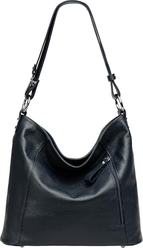Caspar Sportlich Elegante Ledertasche 2-in-1 Damen Schulter- und Umhängetasche - PREMIUM LINE - Modell No.806 - Made in Italy, Farbe:dunkelblau, Accessoires:One Size von Caspar