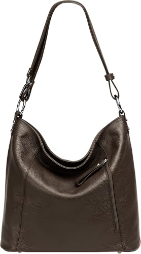 Caspar Sportlich Elegante Ledertasche 2-in-1 Damen Schulter- und Umhängetasche - PREMIUM LINE - Modell No.806 - Made in Italy, Farbe:dunkelbraun, Accessoires:One Size von Caspar