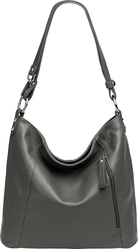 Caspar Sportlich Elegante Ledertasche 2-in-1 Damen Schulter- und Umhängetasche - PREMIUM LINE - Modell No.806 - Made in Italy, Farbe:dunkelgrau, Accessoires:One Size von Caspar