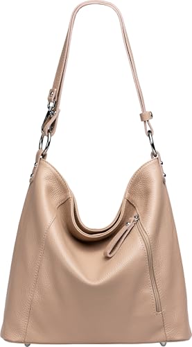 Caspar Sportlich Elegante Ledertasche 2-in-1 Damen Schulter- und Umhängetasche - PREMIUM LINE - Modell No.806 - Made in Italy, Farbe:rosa, Accessoires:One Size von Caspar