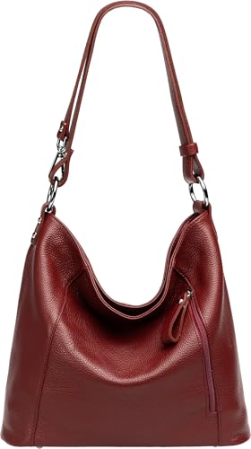 Caspar Sportlich Elegante Ledertasche 2-in-1 Damen Schulter- und Umhängetasche - PREMIUM LINE - Modell No.806 - Made in Italy, Farbe:weinrot, Accessoires:One Size von Caspar