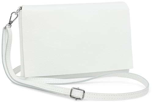 Caspar Stilvolle Leder Clutch Abendtasche Damen Umhängetasche mit verstellbarem Schultergurt - CLASSIC LINE - Modell No.839 - Made in Italy, Farbe:weiß von Caspar