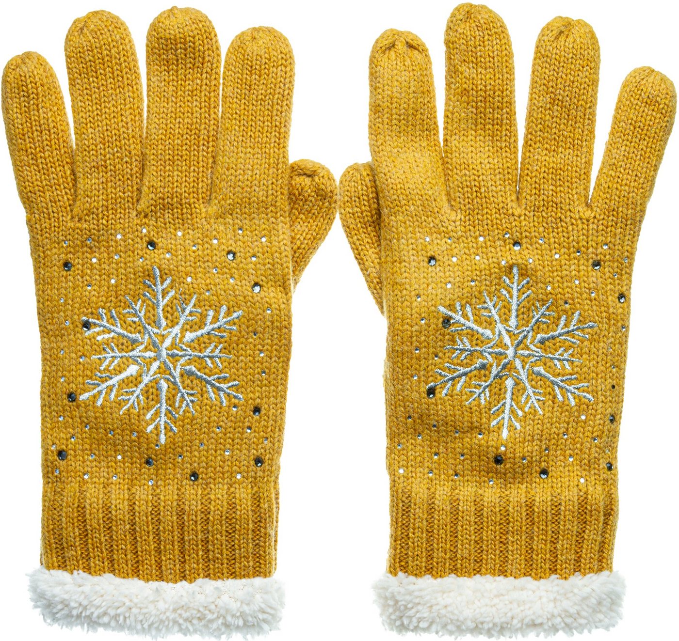 Caspar Strickhandschuhe GLV009 warm gefütterte Damen Strick Handschuhe mit eingesticktem Eiskristall von Caspar