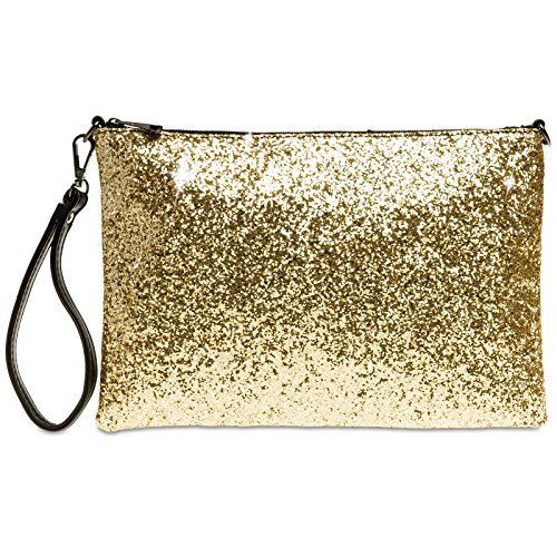 Caspar TA341 große Damen XL Glitzer Pailletten Clutch Tasche Abendtasche mit Handschlaufe, Farbe:gold, Größe:One Size von Caspar