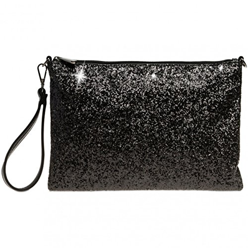 Caspar TA341 große Damen XL Glitzer Pailletten Clutch Tasche Abendtasche mit Handschlaufe, Farbe:schwarz, Größe:One Size von Caspar