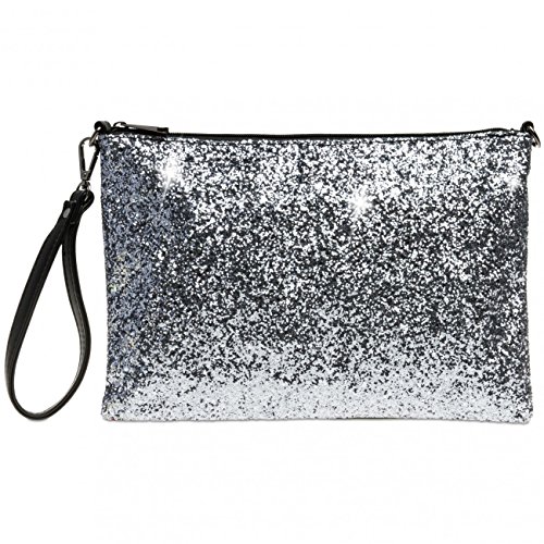 Caspar TA341 große Damen XL Glitzer Pailletten Clutch Tasche Abendtasche mit Handschlaufe, Farbe:silber, Größe:One Size von Caspar
