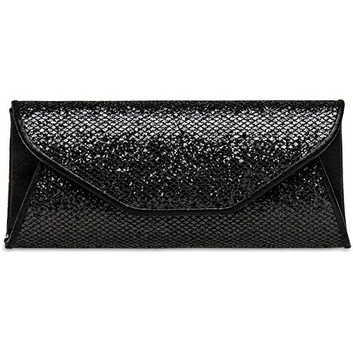 Caspar TA347 Damen elegante Glitzer Clutch Tasche Abendtasche, Farbe:schwarz, Größe:One Size von Caspar