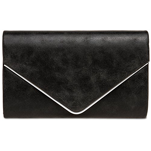 Caspar TA349 Damen elegante Clutch Tasche Abendtasche mit langer Kette, Farbe:schwarz, Größe:One Size von Caspar