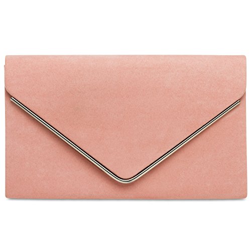 Caspar TA356 Damen elegante Textil Velours Clutch Tasche Abendtasche mit langer Kette, Farbe:rosa, Größe:One Size von Caspar