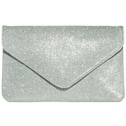 Caspar TA357 große elegante Damen Glitzer Clutch Tasche Abendtasche, Farbe:silber, Größe:One Size von Caspar