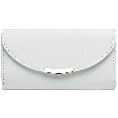 Caspar TA360 elegante Damen Clutch Tasche Abendtasche mit langer Kette, Farbe:weiss, Größe:One Size von Caspar