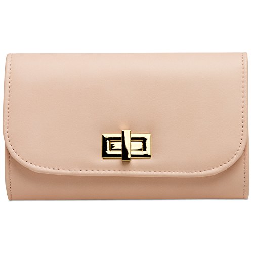 Caspar TA364 elegante Damen Clutch Tasche Abendtasche mit langer Kette und Drehverschluss, Farbe:rosa, Größe:One Size von Caspar