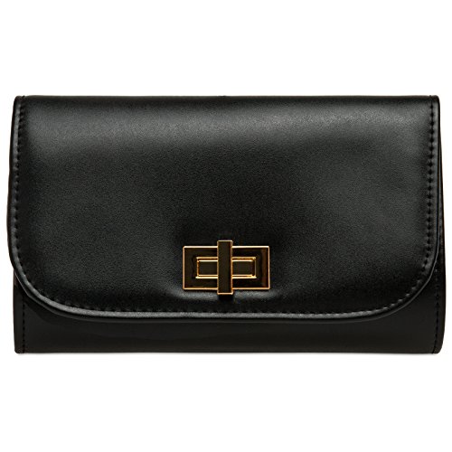 Caspar TA364 elegante Damen Clutch Tasche Abendtasche mit langer Kette und Drehverschluss, Farbe:schwarz, Größe:One Size von Caspar