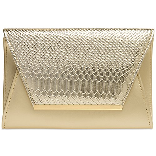 Caspar TA386 stylische große Damen Envelope Clutch Tasche Abendtasche mit Kroko Applikation, Farbe:gold, Größe:One Size von Caspar