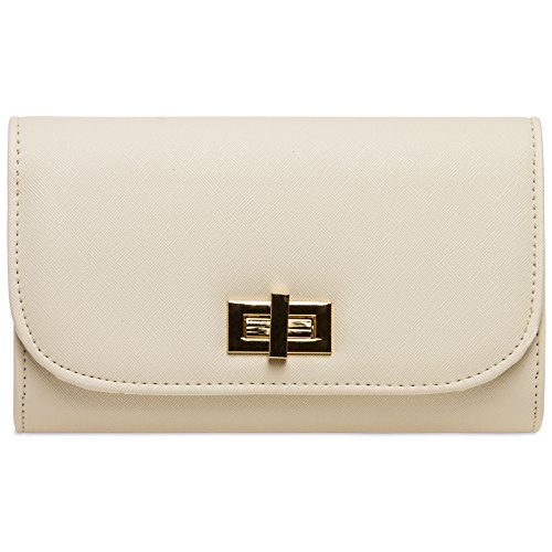 Caspar TA389 elegante Damen Clutch Tasche Abendtasche mit langer Kette, Farbe:beige, Größe:One Size von Caspar