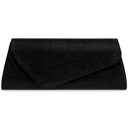 Caspar TA394 Damen elegante Glitzer Stoff Clutch Tasche Abendtasche mit langer Kette, Farbe:schwarz, Größe:One Size von Caspar