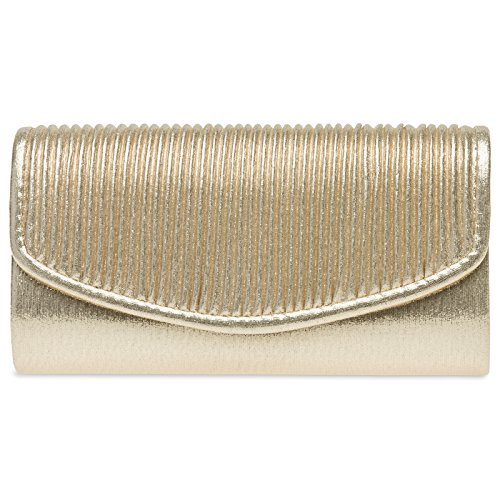 Caspar TA399 kleine elegante Damen Glanz Clutch Tasche Abendtasche mit gerafftem Überschlag, Farbe:champagner, Größe:One Size von Caspar