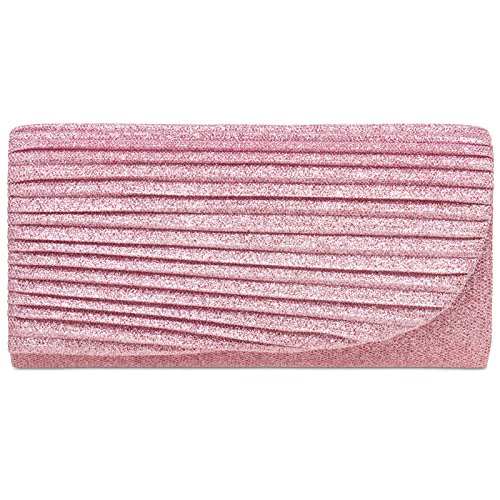 Caspar TA401 Damen kleine elegante Glitzer Stoff Clutch Tasche Abendtasche mit stylischem Faltenmuster, Größe:One Size, Farbe:rosa von Caspar