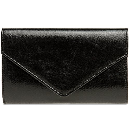 Caspar TA424 stylisch elegante Damen Metallic Clutch Tasche Abendtasche mit langer Kette, Farbe:schwarz, Größe:One Size von Caspar