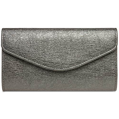 Caspar TA432 elegante Damen Clutch Tasche Abendtasche mit langer Kette, Farbe:platin, Größe:One Size von Caspar