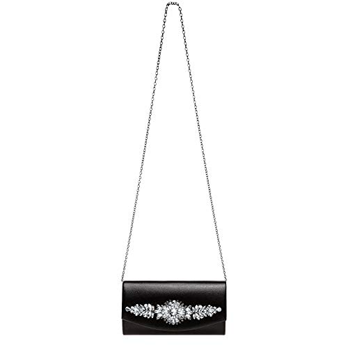 Caspar TA509 Damen Metallic Clutch Tasche mit ausgefallenem Strass Dekor, Farbe:schwarz, Größe:Einheitsgröße von Caspar
