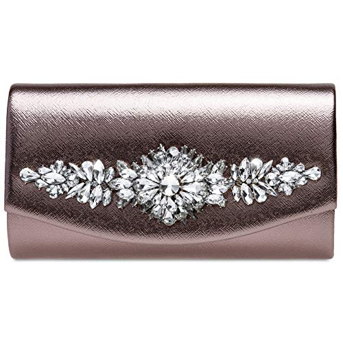 Caspar TA509 Damen Metallic Clutch Tasche mit ausgefallenem Strass Dekor, Farbe:taupe, Größe:Einheitsgröße von Caspar