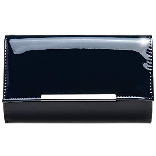 Caspar TA515 elegante Damen Metallic Lack Clutch Tasche Abendtasche mit langer Kette, Farbe:dunkelblau, Größe:Einheitsgröße von Caspar