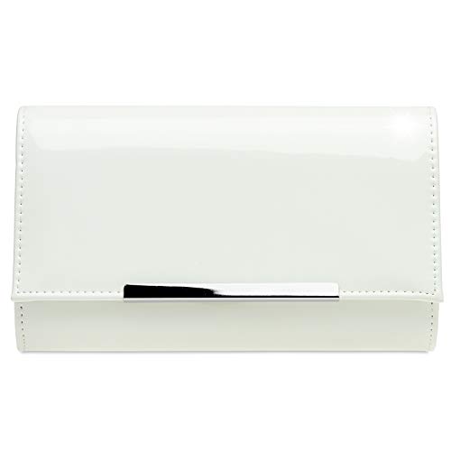 Caspar TA515 elegante Damen Metallic Lack Clutch Tasche Abendtasche mit langer Kette, Farbe:elfenbein, Größe:Einheitsgröße von Caspar