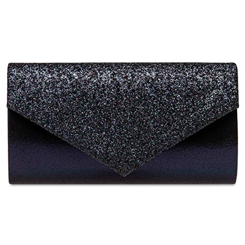 Caspar TA517 Damen kleine elegante Glitzer Clutch Tasche Abendtasche, Farbe:dunkelblau, Größe:Einheitsgröße von Caspar