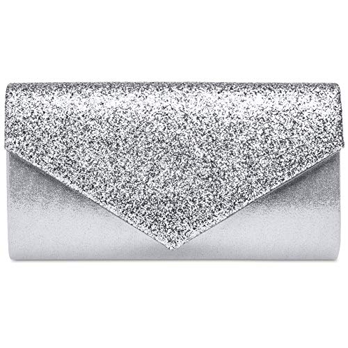 Caspar TA517 Damen kleine elegante Glitzer Clutch Tasche Abendtasche, Farbe:silber, Größe:Einheitsgröße von Caspar