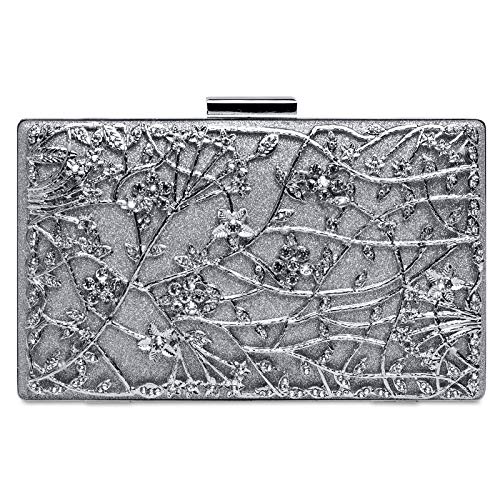 Caspar TA528 außergewöhnliche elegante Damen Box Clutch mit floralem Metalldekor, Farbe:silber, Größe:Einheitsgröße von Caspar