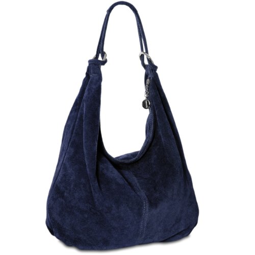 Caspar TL617 große Damen Vintage Veloursleder Tasche, Farbe:dunkelblau von Caspar