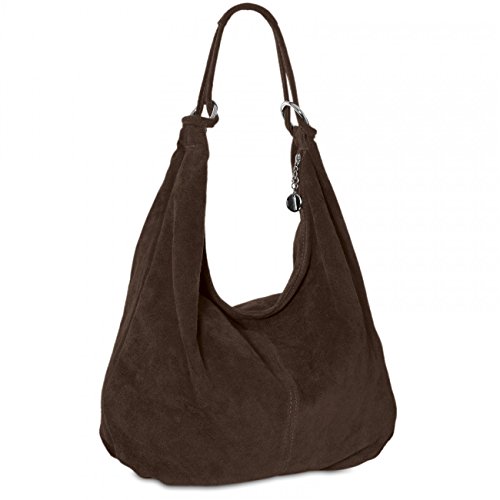 Caspar TL617 große Damen Vintage Veloursleder Tasche, Farbe:dunkelbraun von Caspar