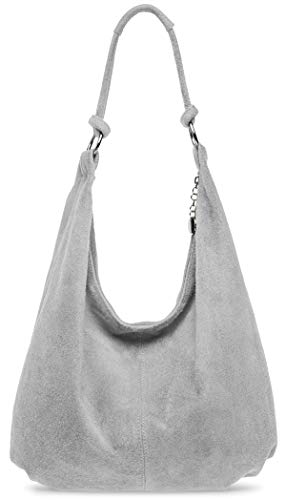 Caspar TL617 große Damen Vintage Veloursleder Tasche, Farbe:hell grau von Caspar