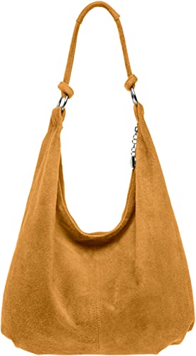 Caspar TL617 große Damen Vintage Veloursleder Tasche (cognac) von Caspar