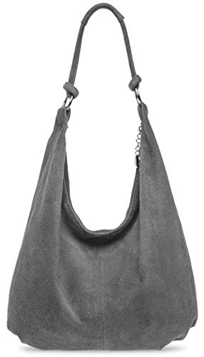 Caspar TL617 große Damen Vintage Veloursleder Tasche (dunkelgrau) von Caspar