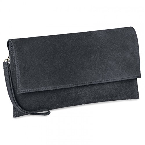Caspar TL702 Damen Wildleder Clutch Tasche mit Handschlaufe, Farbe:dunkelgrau von Caspar