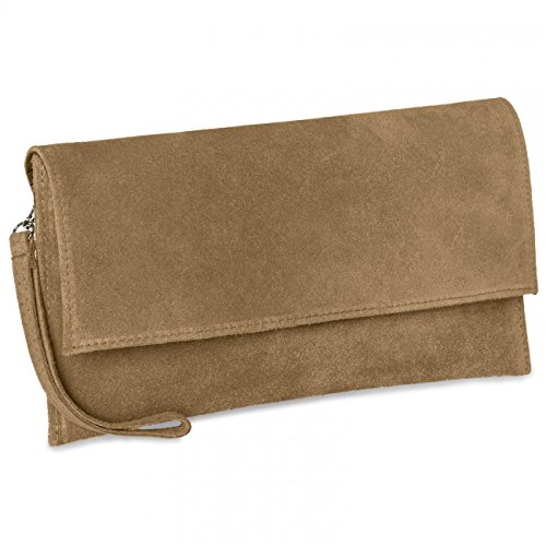 Caspar TL702 Damen Wildleder Clutch Tasche mit Handschlaufe, Farbe:taupe von Caspar