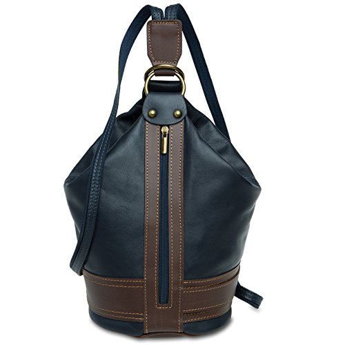 Caspar TL721 3-in-1 mittelgroßer Leder Rucksack Schultertasche Cross Body Bag, Farbe:dunkelblau, Größe:One Size von Caspar