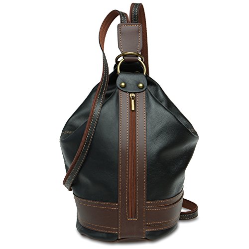Caspar TL721 3-in-1 mittelgroßer Leder Rucksack Schultertasche Cross Body Bag, Farbe:schwarz, Größe:One Size von Caspar