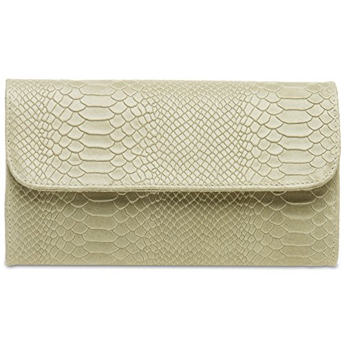 Caspar TL722 Damen echt Leder Clutch Tasche Abendtasche mit Kroko Prägung, Farbe:beige, Größe:One Size von Caspar