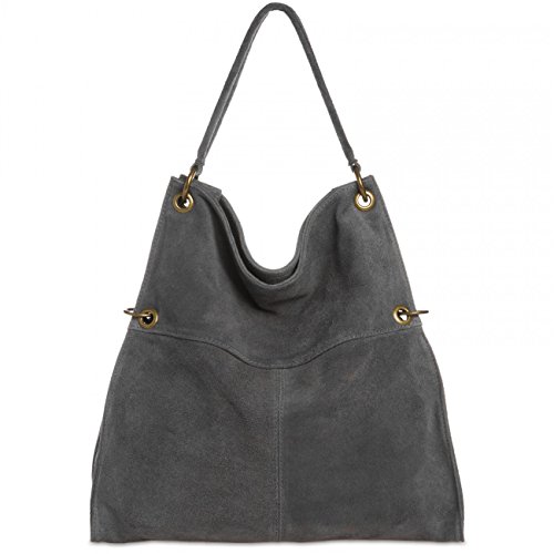 Caspar TL757 Damen Wildleder Schultertasche, Farbe:grau von Caspar