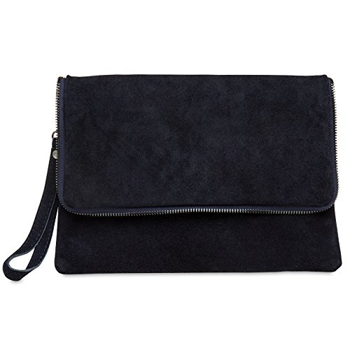 Caspar TL769 Damen Wildleder Clutch Tasche Abendtasche mit Reißverschluss Ziernaht und Handschlaufe, Farbe:dunkelblau, Größe:One Size von Caspar
