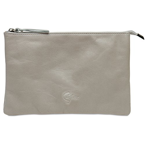 Caspar TL771 Damen Leder Clutch Tasche/Abendtasche/Umhängetasche aus samtweichem Nappaleder, Farbe:ecru, Größe:One Size von Caspar